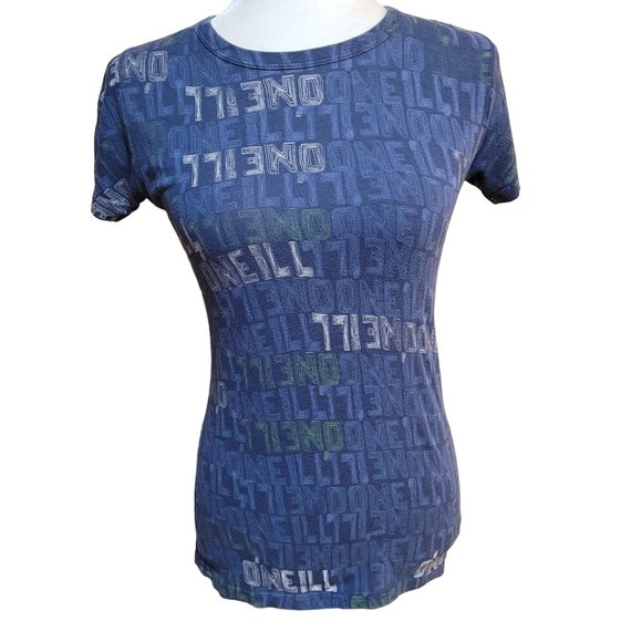 O'Neill Tops - O'Neill Women's Size Medium Short Sleeve Logo Tee Blue Green White Made in USA